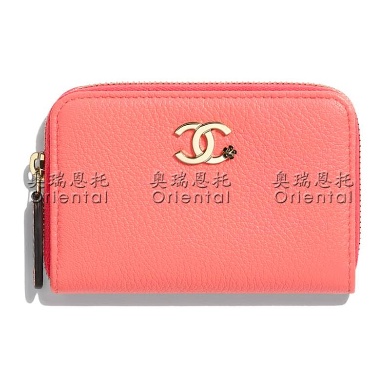 CHANEL/香奈儿 女包羊皮零钱包珊瑚色